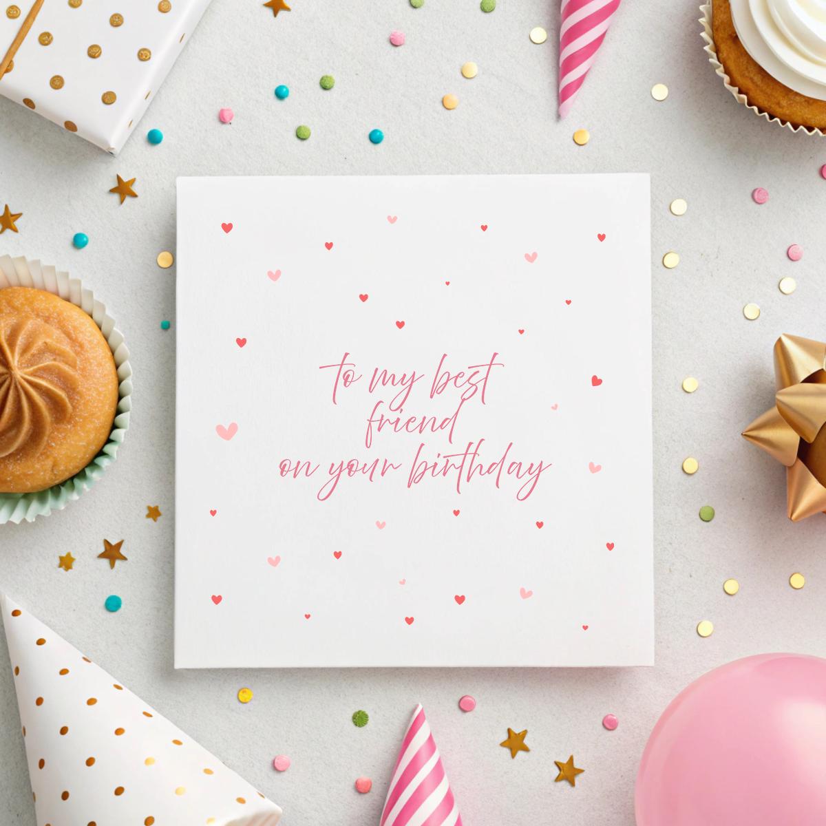 Best Friend Birthday Card – Minimalist Heart Design – 6x6" Hammered White Matte Card