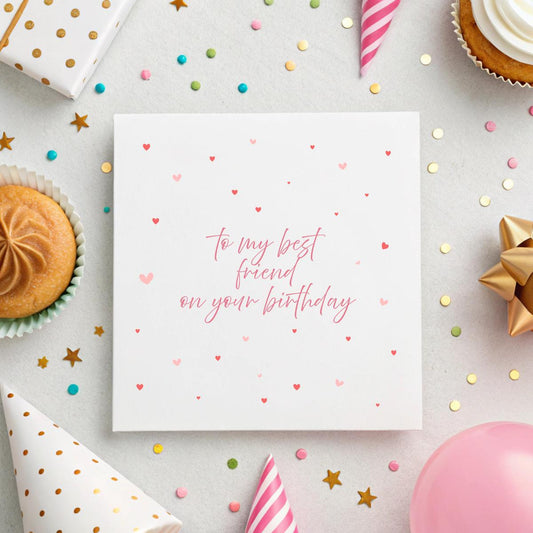 Best Friend Birthday Card – Minimalist Heart Design – 6x6" Hammered White Matte Card