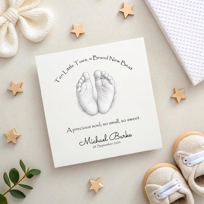 Personalised ‘Ten Little Toes’ Baby Card – Custom Name & Birth Date Keepsake