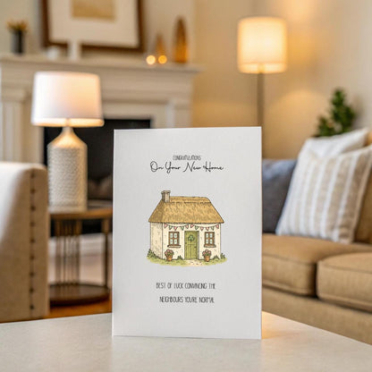 Funny New Home Card – Congratulations Cottage, Humorous Irish Housewarming, 5x7 Linen