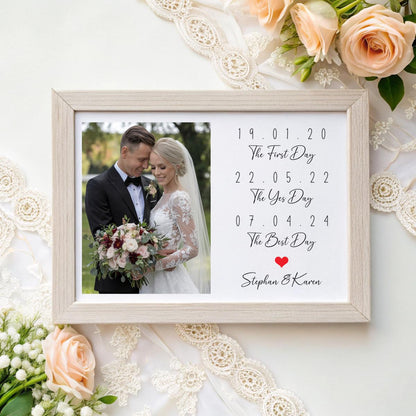Personalised Wedding Date Print – Photo & The First, The Yes & The Best Day | A4/A3 & Digital