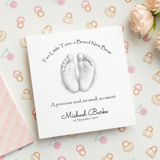 Ten Little Toes Baby Card – Personalised Name & Birth Date 👣