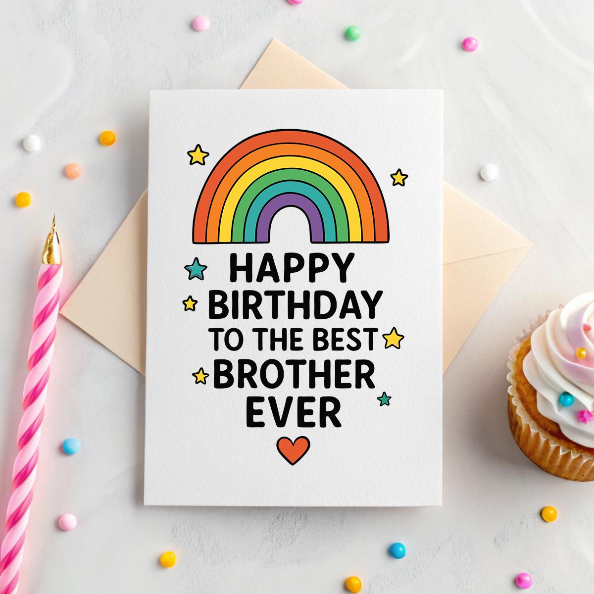 Personalised Rainbow ‘Best Brother Ever’ Birthday Card – Custom Message Keepsake