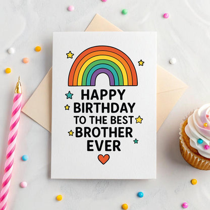 Personalised Rainbow ‘Best Brother Ever’ Birthday Card – Custom Message Keepsake