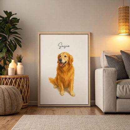 Custom Pet Portrait Print – Watercolour Style from Your Photo, Personalised with Pet's Name, A4 or A3, Digital or Printed