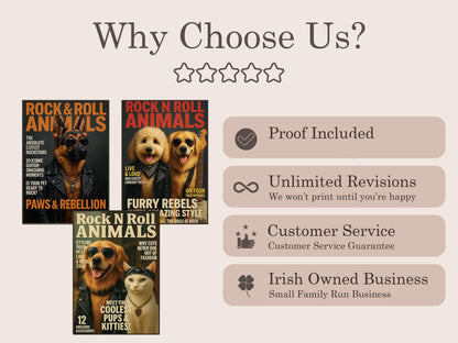 Custom Pet Rock & Roll Magazine Cover – Funny Rockstar Poster with Your Pet’s Photo, Personalised Rock Mag Style Print