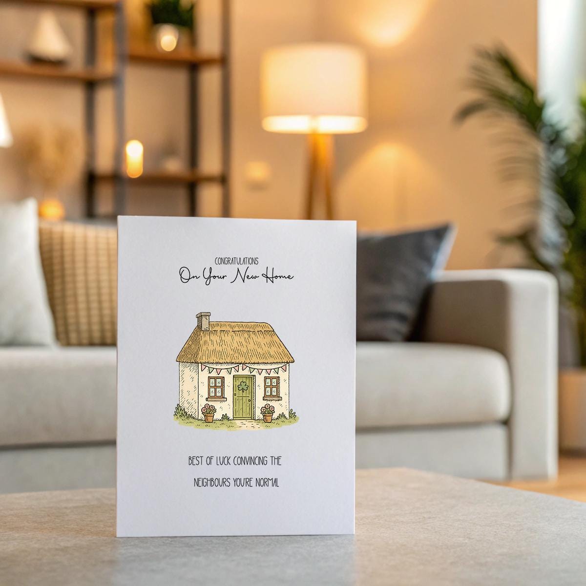 Funny New Home Card – Congratulations Cottage, Humorous Irish Housewarming, 5x7 Linen