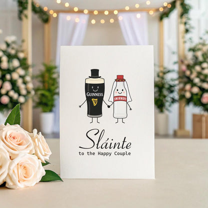 Funny Irish Wedding Card – Sláinte to the Happy Couple, Guinness & Smirnoff Cartoon