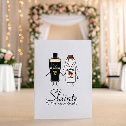 Irish Wedding or Engagement Card, Sláinte Guinness and Malibu Design, 5x7 Linen Textured Personalised Keepsake