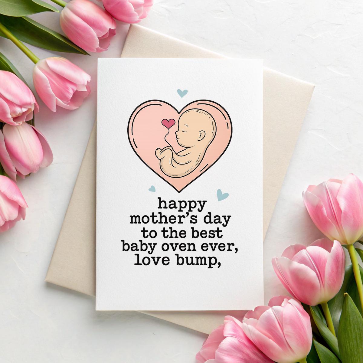 Funny Mother’s Day Card from Bump | Baby Oven Card | Mum to Be Card | Pregnancy Card | Expecting Mum Gift | A5 Linen Card | Cute & Funny