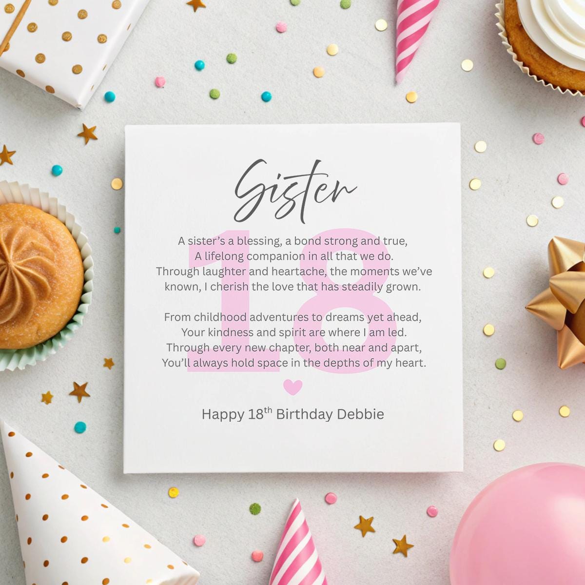 Personalised Sister Birthday Card – Custom Name & Age – 6x6" Hammered White Matte Card