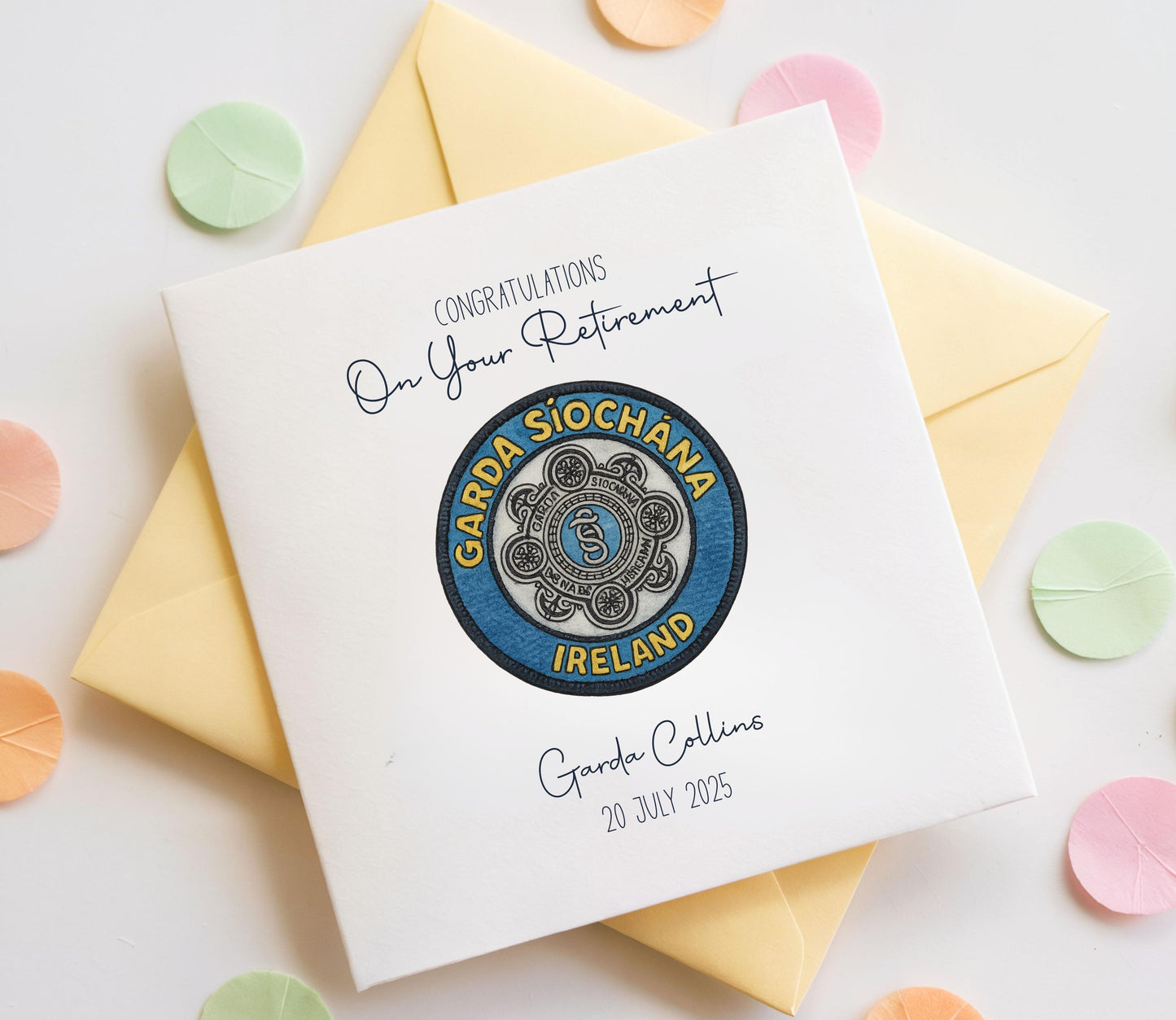 Personalised Garda Síochána Retirement Card – Custom Name & Date Keepsake