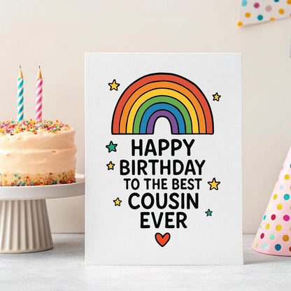 Personalised Rainbow 5×7 Cousin Birthday Card – Custom Keepsake Design