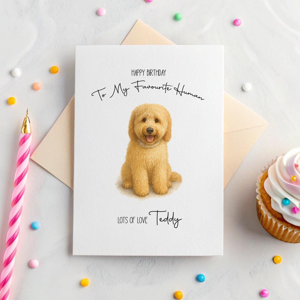 Personalised Pet Birthday Card – Watercolour Portrait from Dog or Cat, Custom Name & Funny Greeting