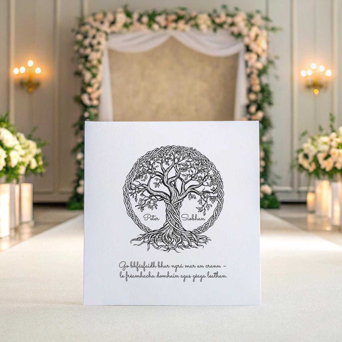 Personalised Irish Wedding Card – Celtic Tree of Life with Gaelic Blessing, Custom Names