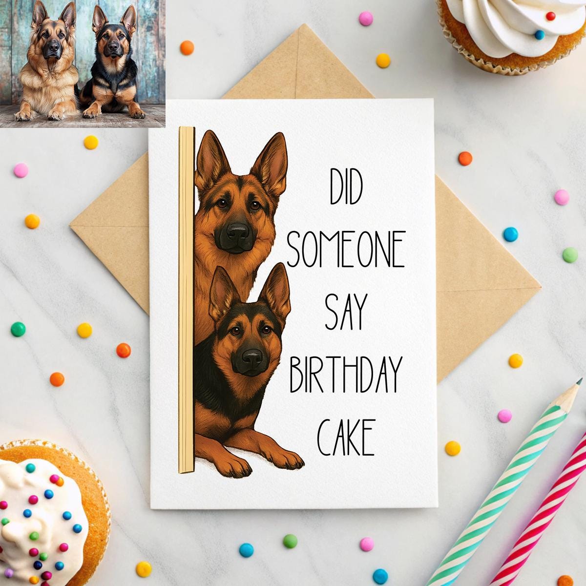 Custom Pet Birthday Card – Did Someone Say Birthday Cake? – Watercolour Style Pets, Funny Greeting from Your Dog or Cat
